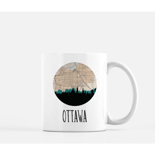 Ottawa Ontario city skyline with vintage Ottawa map - Mug | 11 oz - City Map Skyline