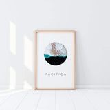 Pacifica California city skyline with vintage Pacifica map - City Map Skyline