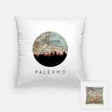 Palermo city skyline with vintage Palermo map - Pillow | Square - City Map Skyline