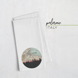 Palermo city skyline with vintage Palermo map - Tea Towel - City Map Skyline