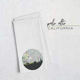 Palo Alto California city skyline with vintage Palo Alto map - Tea Towel - City Map Skyline