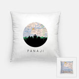Panaji India city skyline with vintage Panaji map - Pillow | Square - City Map Skyline