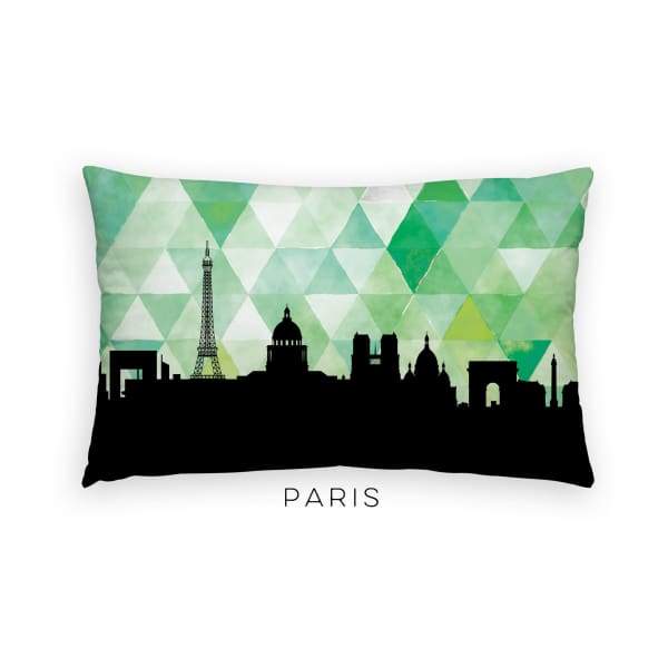 Paris France geometric skyline - Pillow | Lumbar / Green - Geometric Skyline