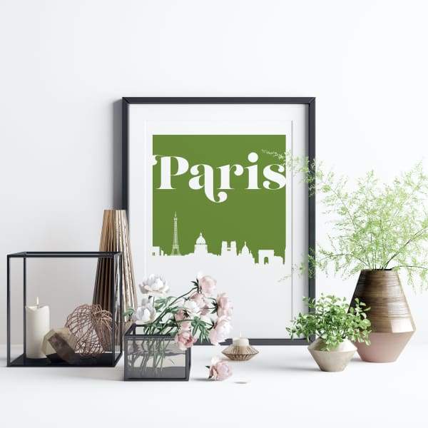 Paris France retro inspired city skyline - 5x7 Unframed Print / ForestGreen - Retro Skyline