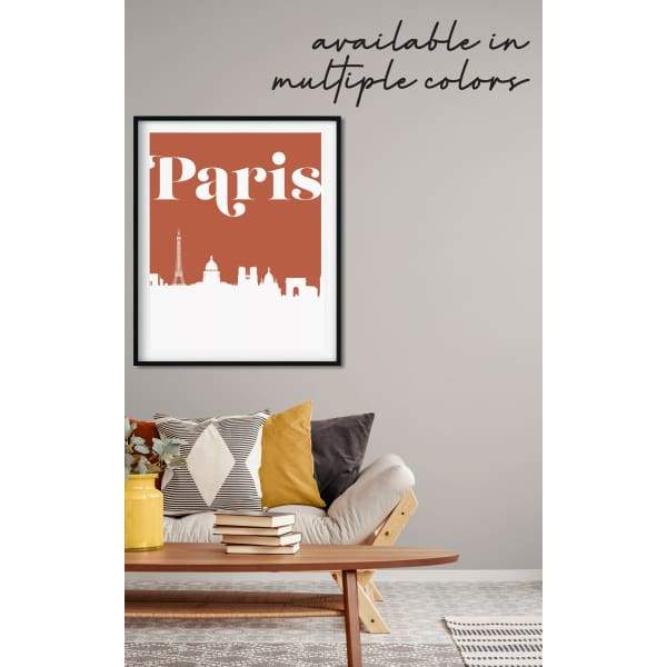 Paris France retro inspired city skyline - 5x7 Unframed Print / Sienna - Retro Skyline