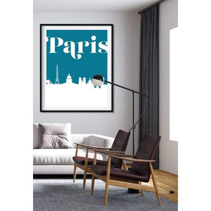 Paris France retro inspired city skyline - 5x7 Unframed Print / Teal - Retro Skyline