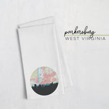 Parkersburg West Virginia city skyline with vintage Parkersburg map - Tea Towel - City Map Skyline