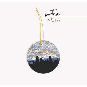 Patna India city skyline with vintage Patna map - Ornament - City Map Skyline