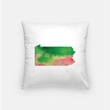 Pennsylvania state watercolor - Pillow | Square / Pink + Green - State Watercolor