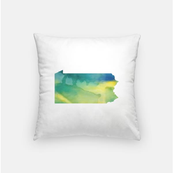 Pennsylvania state watercolor - Pillow | Square / Yellow + Teal - State Watercolor