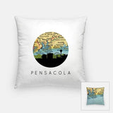 Pensacola Florida city skyline with vintage Pensacola map - Pillow | Square - City Map Skyline