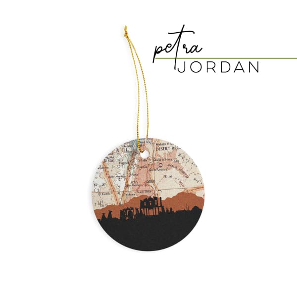 Petra Jordan city skyline with vintage Petra map - Ornament - City Map Skyline
