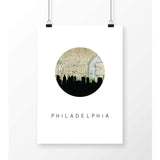Philadelphia Pennsylvania city skyline with vintage Philadelphia map - 5x7 Unframed Print - City Map Skyline