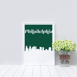 Philadelphia Pennsylvania retro inspired city skyline - 5x7 Unframed Print / ForestGreen - Retro Skyline