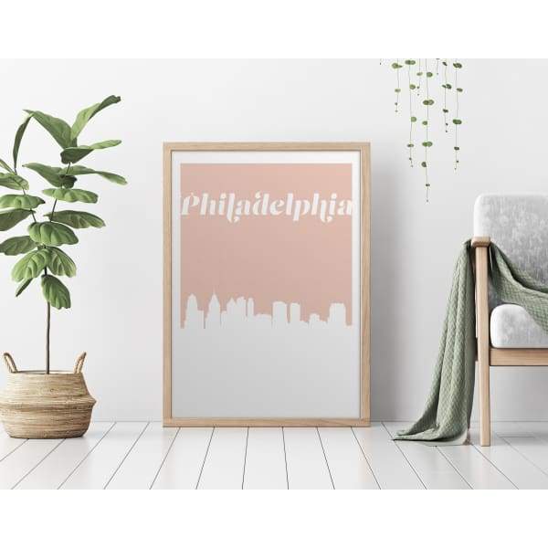 Philadelphia Pennsylvania retro inspired city skyline - 5x7 Unframed Print / MistyRose - Retro Skyline