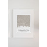 Philadelphia Pennsylvania skyline and map - 5x7 Unframed Print / Tan - Road Map and Skyline
