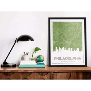 Philadelphia Pennsylvania skyline and map - 5x7 Unframed Print / OliveDrab - Road Map and Skyline