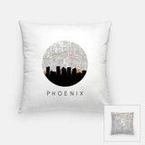 Phoenix Arizona city skyline with vintage Phoenix map - Pillow | Square - City Map Skyline