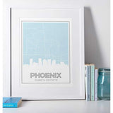 Phoenix Arizona road map and skyline - 5x7 Unframed Print / LightBlue - Road Map and Skyline