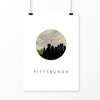 Pittsburgh Pennsylvania city skyline with vintage Pittsburgh map - 5x7 Unframed Print - City Map Skyline