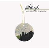 Pittsburgh Pennsylvania city skyline with vintage Pittsburgh map - City Map Skyline