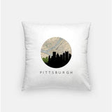Pittsburgh Pennsylvania city skyline with vintage Pittsburgh map - Pillow | Square - City Map Skyline