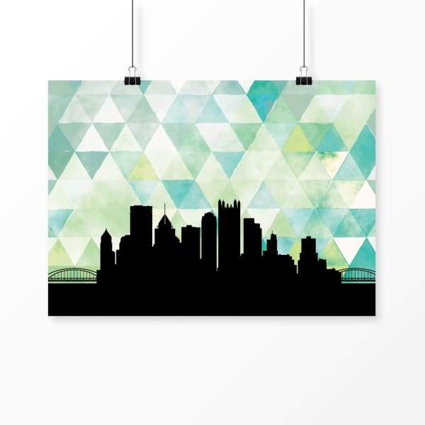 Pittsburgh Pennsylvania geometric skyline - 5x7 Unframed Print / Green - Geometric Skyline
