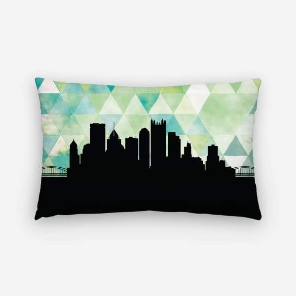 Pittsburgh Pennsylvania geometric skyline - Pillow | Lumbar / Green - Geometric Skyline