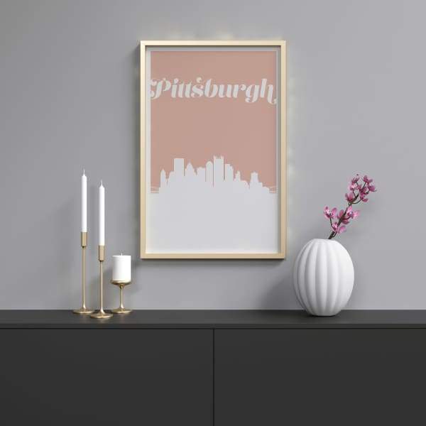 Pittsburgh Pennsylvania retro inspired city skyline - 5x7 Unframed Print / MistyRose - Retro Skyline
