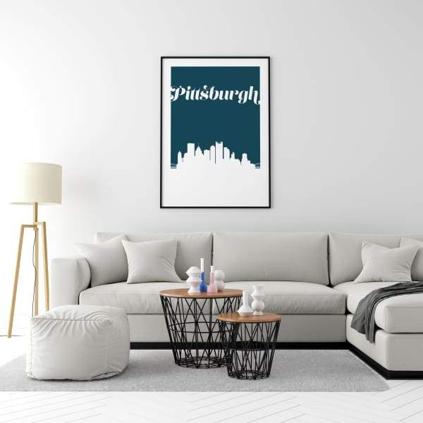 Pittsburgh Pennsylvania retro inspired city skyline - 5x7 Unframed Print / Teal - Retro Skyline