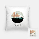 Plano Texas city skyline with vintage Plano map - Pillow | Square - City Map Skyline