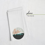 Plano Texas city skyline with vintage Plano map - Tea Towel - City Map Skyline