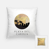 Playa del Carmen Mexico city skyline with vintage Playa del Carmen map - Pillow | Square - City Map Skyline