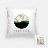 Pocatello Idaho city skyline with vintage Pocatello map - Pillow | Square - City Map Skyline
