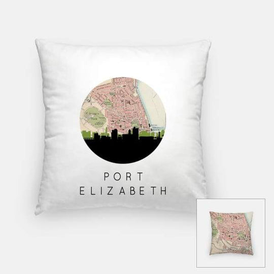 Port Elizabeth South Africa city skyline with vintage Port Elizabeth map - Pillow | Square - City Map Skyline