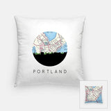 Portland Maine city skyline with vintage Portland Maine map - Pillow | Square - City Map Skyline