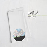 Portland Maine city skyline with vintage Portland Maine map - Tea Towel - City Map Skyline