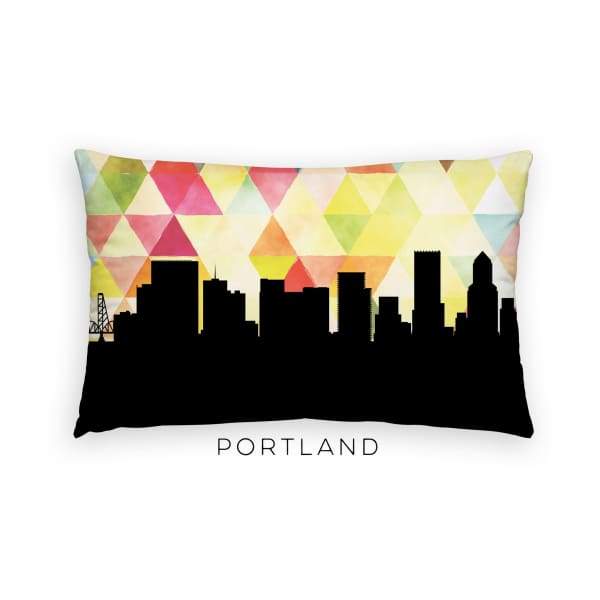 Portland Oregon geometric skyline - Pillow | Lumbar / Yellow - Geometric Skyline