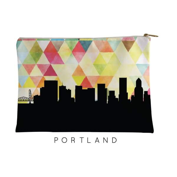 Portland Oregon geometric skyline - Pouch | Small / Yellow - Geometric Skyline
