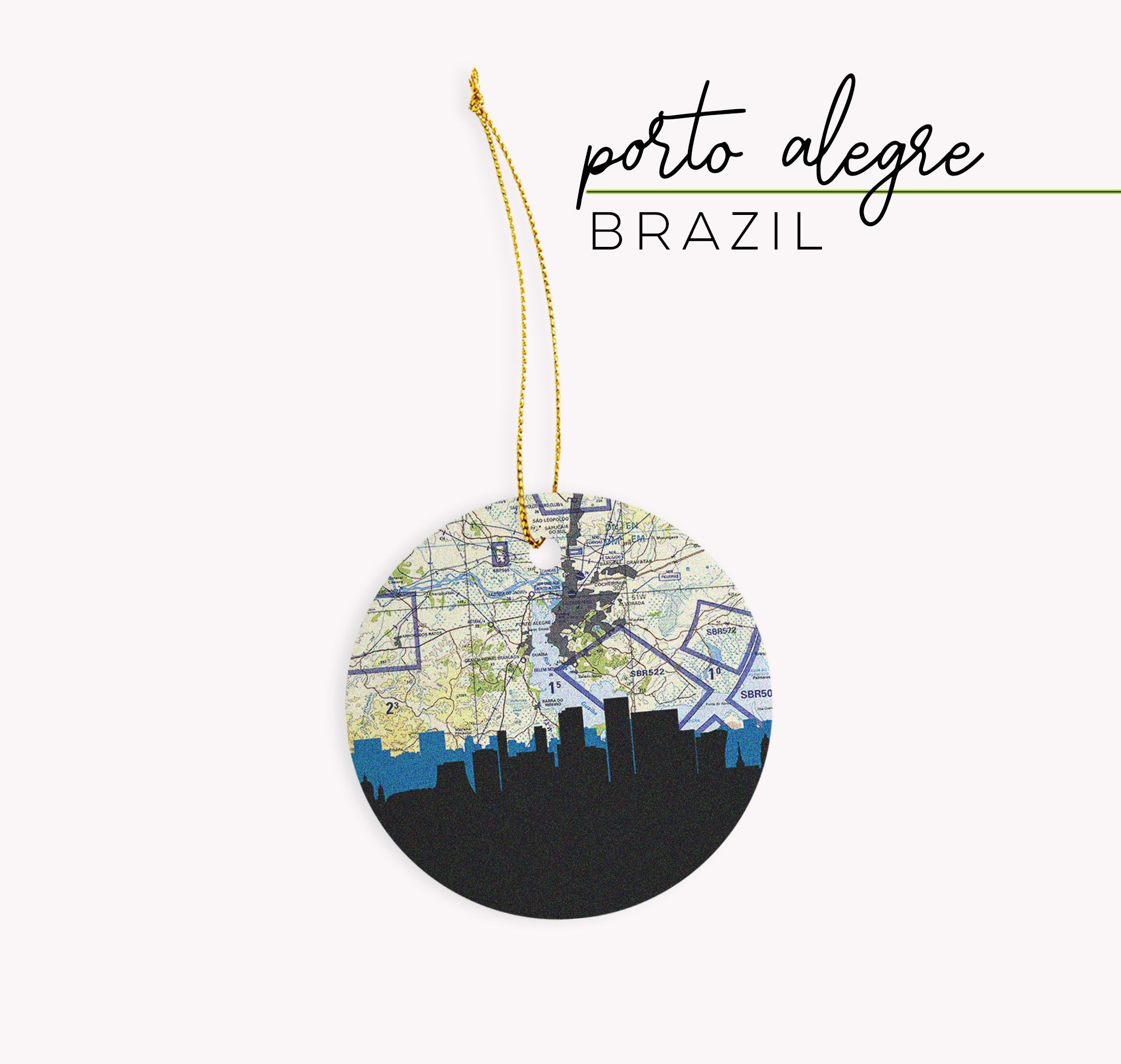 Porto Alegre, Brazil city skyline with vintage Porto Alegre map
