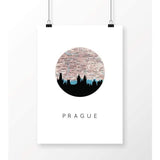 Prague city skyline with vintage Prague map - 5x7 Unframed Print - City Map Skyline
