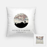 Prince Edward Island Ontario city skyline with vintage Prince Edward Island map - Pillow | Square - City Map Skyline