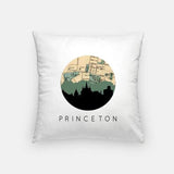 Princeton New Jersey city skyline with vintage Princeton map - Pillow | Square - City Map Skyline