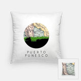 Puerto Punesco Mexico city skyline with vintage Puerto Punesco map - Pillow | Square - City Map Skyline