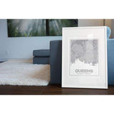 Queens New York road map and skyline - 5x7 Unframed Print / Silver - City Map and Skyline