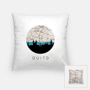 Quito Ecuador city skyline with vintage Quito map - Pillow | Square - City Map Skyline