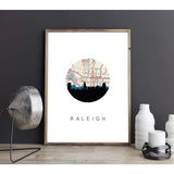 Raleigh North Carolina city skyline with vintage Raleigh map - 5x7 Unframed Print - City Map Skyline