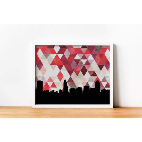 Raleigh North Carolina geometric skyline - 5x7 Unframed Print / Red - Geometric Skyline