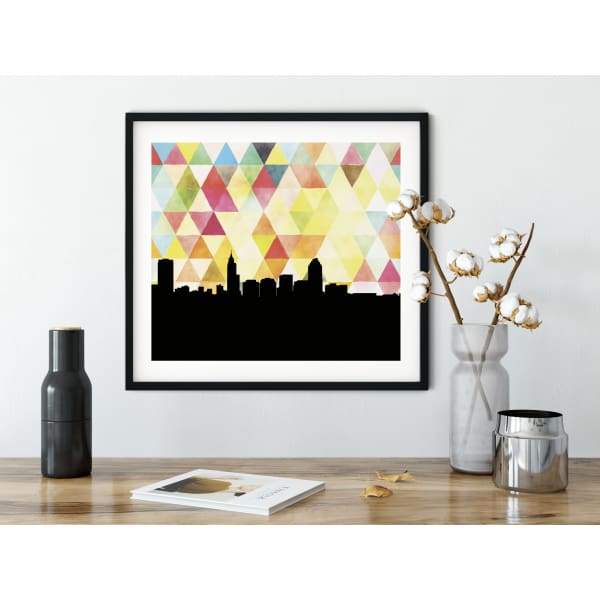 Raleigh North Carolina geometric skyline - 5x7 Unframed Print / Yellow - Geometric Skyline