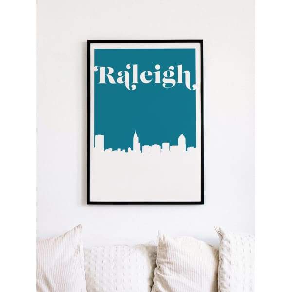 Raleigh North Carolina retro inspired city skyline - 5x7 Unframed Print / Teal - Retro Skyline